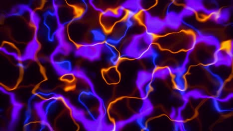 Neon-glow-lines-abstract-loop-3D-animation-particle-blood-cells-light-motion-graphics-squiggle-arteries-vein-energy-background-visual-effect-colour-liquid-art-4K-orange-purple-navy