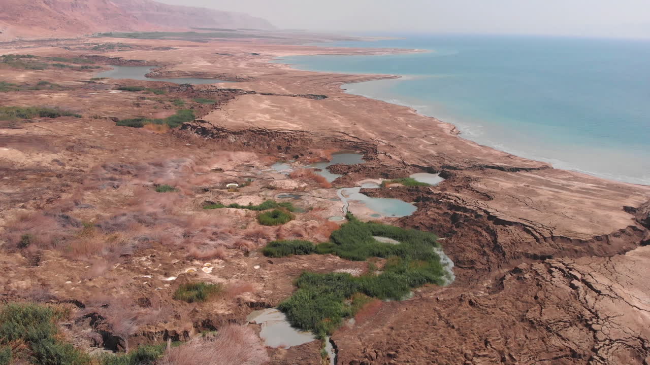 Dead sea Landscape and Sinkholes Aerial view Israel