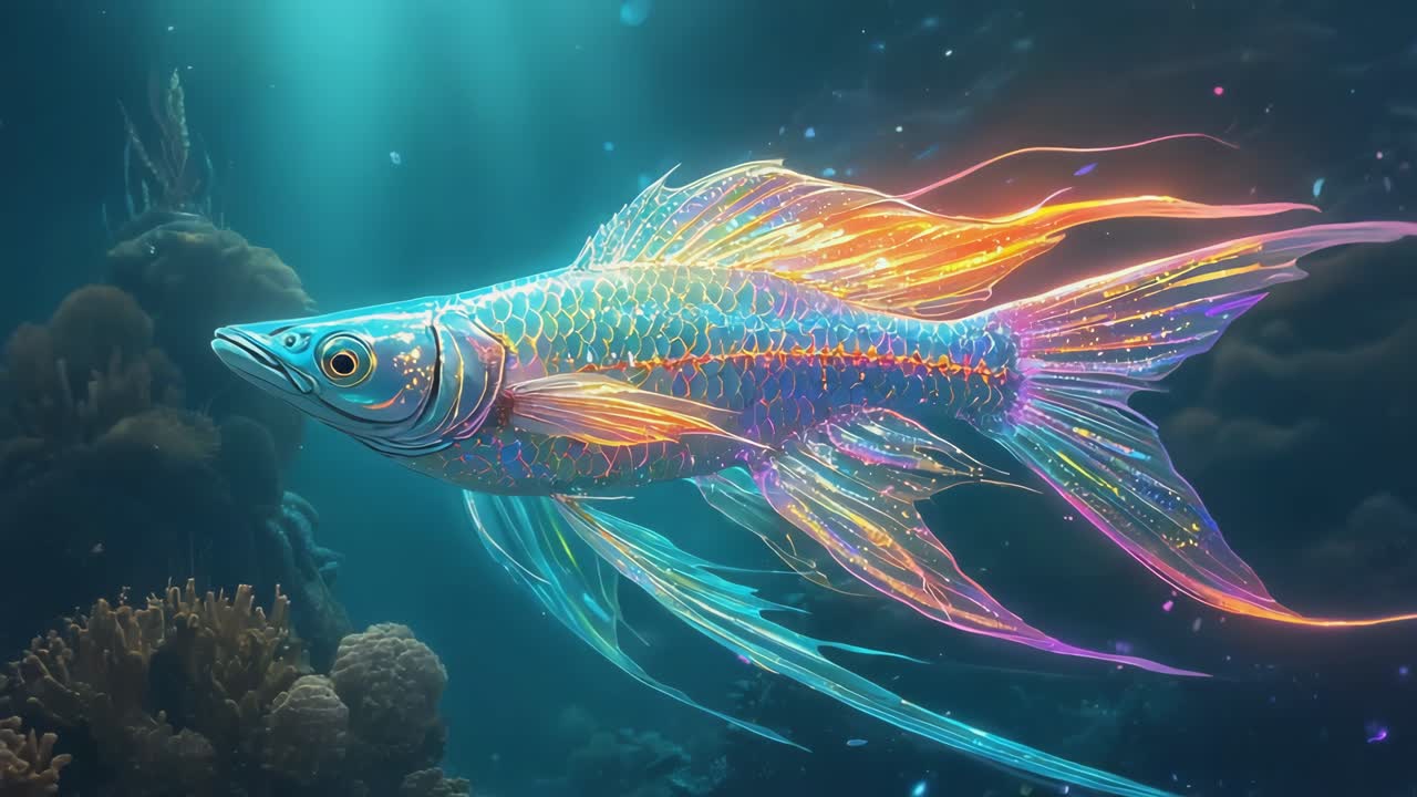 Colorful and Glowing Fish in Underwater Fantasy World