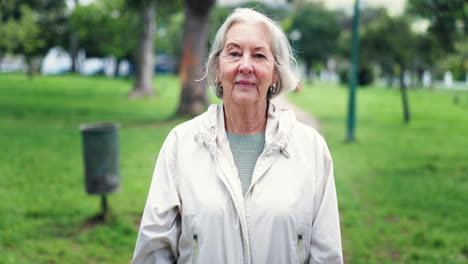 senior woman, smile and face in park