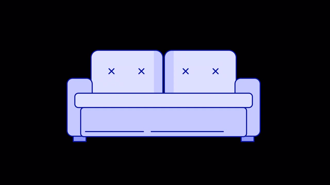 Minimalistisk animation af en sofa, der samles