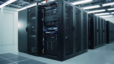 a professional data center featuring rows of high-tech server racks, showcasing advanced networking equipment and efficient cooling systems for optimal performance