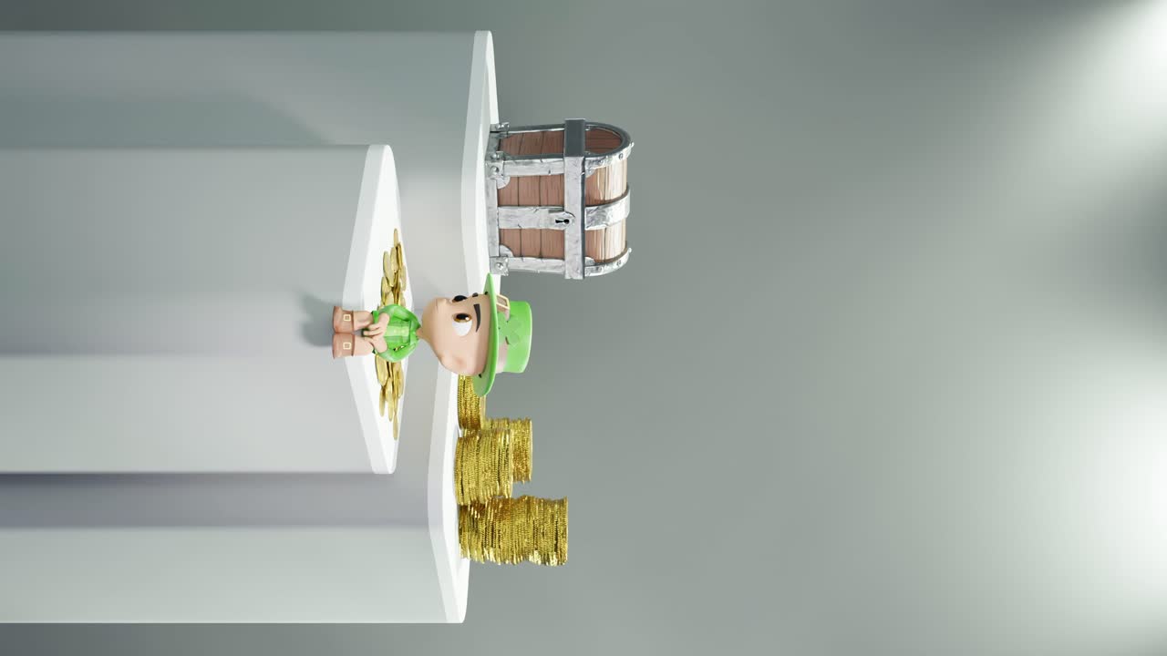 세인트 패트릭 데이 아일랜드 컨셉 아일랜드 난쟁이 제품 온라인 전자 상거래 디스플레이 금 보물과 돈 동전 수직