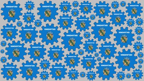 Oklahoma US state flag gears spinning background
