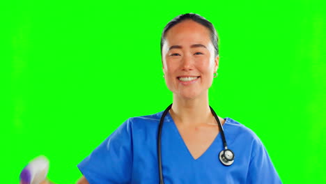 Asian-woman,-doctor-and-thermometer-with-thumbs-up