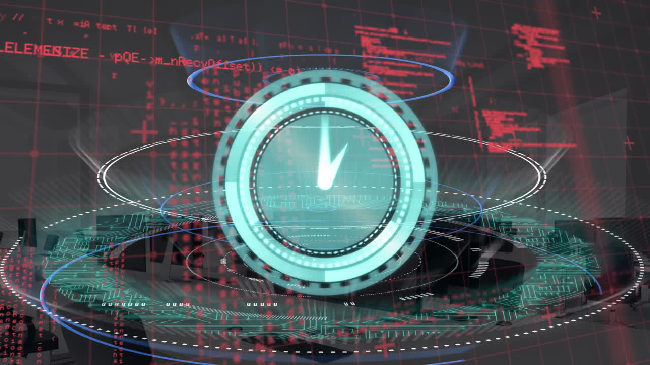 Animation of data processing and clock moving over office