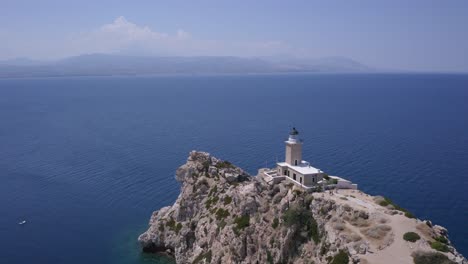 drone flying over melagavi lighthouse in greece
