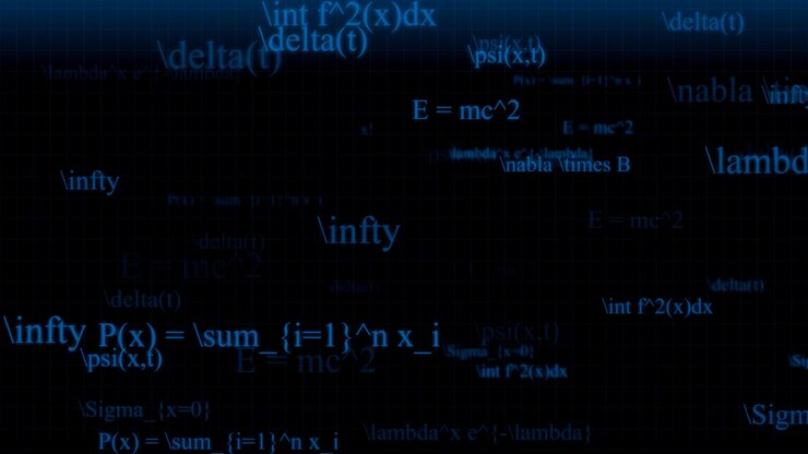 Svævende matematiske formler og videnskabelige ligninger på mørk baggrund