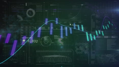 Animation-of-financial-data-processing-over-dark-background