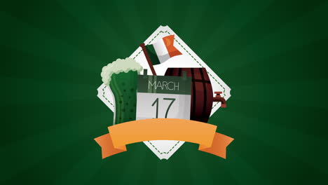 st patricks day animated card with calendar and ireland flag