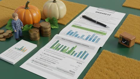 analyzing agricultural data: a detailed overview of harvest reports and economic strategies illustrated with engaging visuals and iconic props