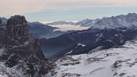 Static-wide-angle-shot-of-Dolomite-mountain-peaks-in-Italian-Alps