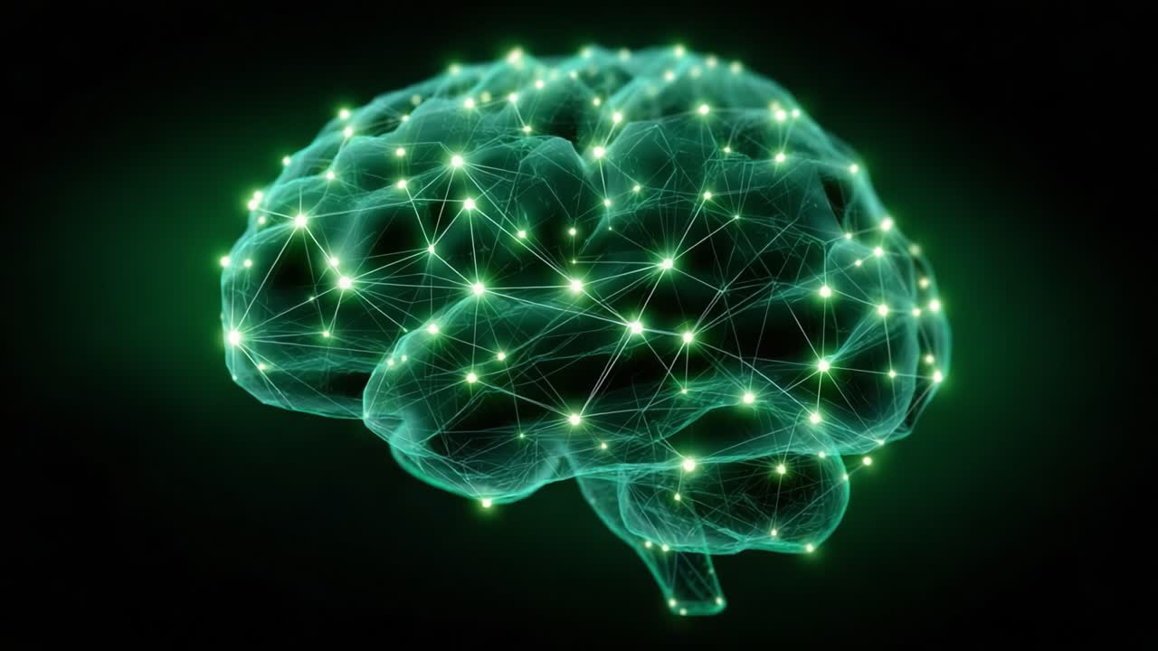 Exploring the Intricacies of the Human Brain: A Visual Representation of Neural Networks and Connections Illustrated through Vibrant Green Light Patterns
