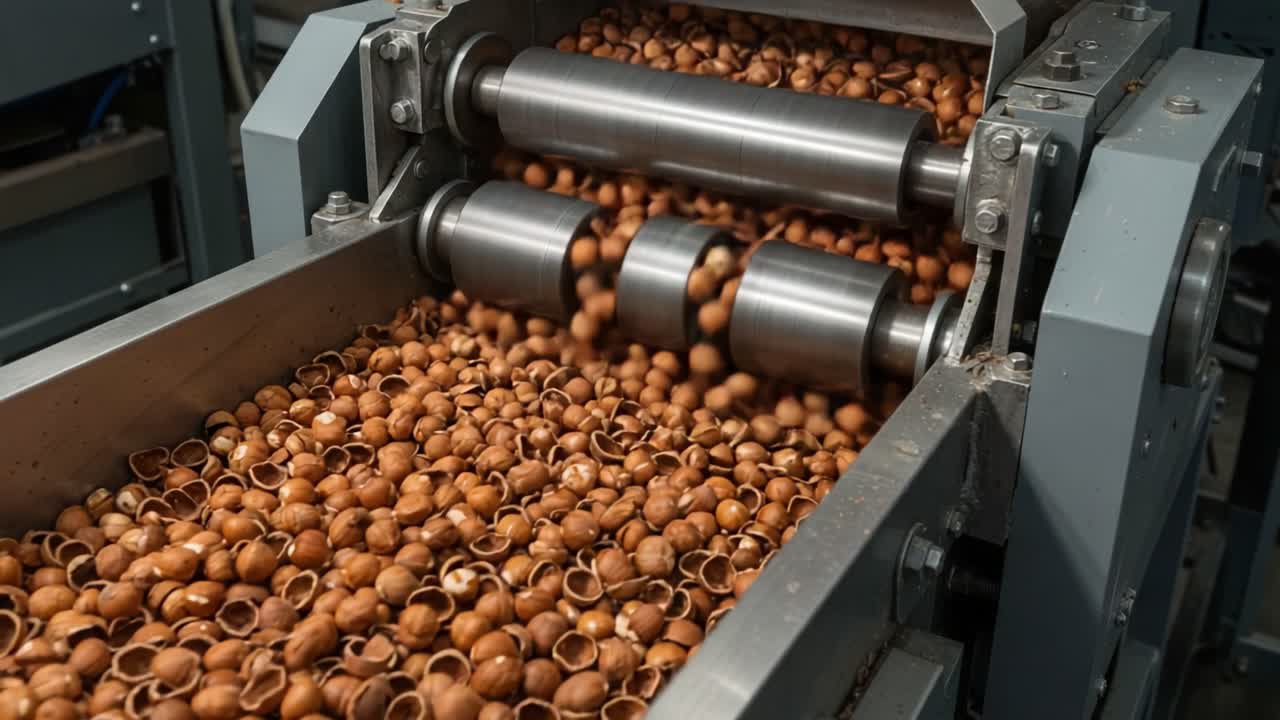 Automated Processing of Hazelnuts in Industrial Machinery: A Closer Look at Shelled Nuts Flowing Through Modern Equipment for Efficient Processing
