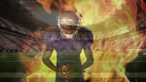 angry american football of player with fire behind him