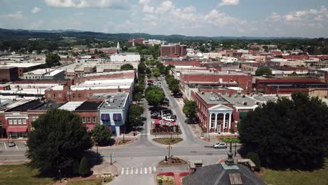 aerial kingsport tennessee, train depot tower flight toward city