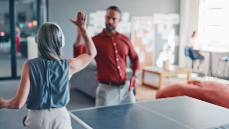 Business-people,-dancing-and-woman-high-five