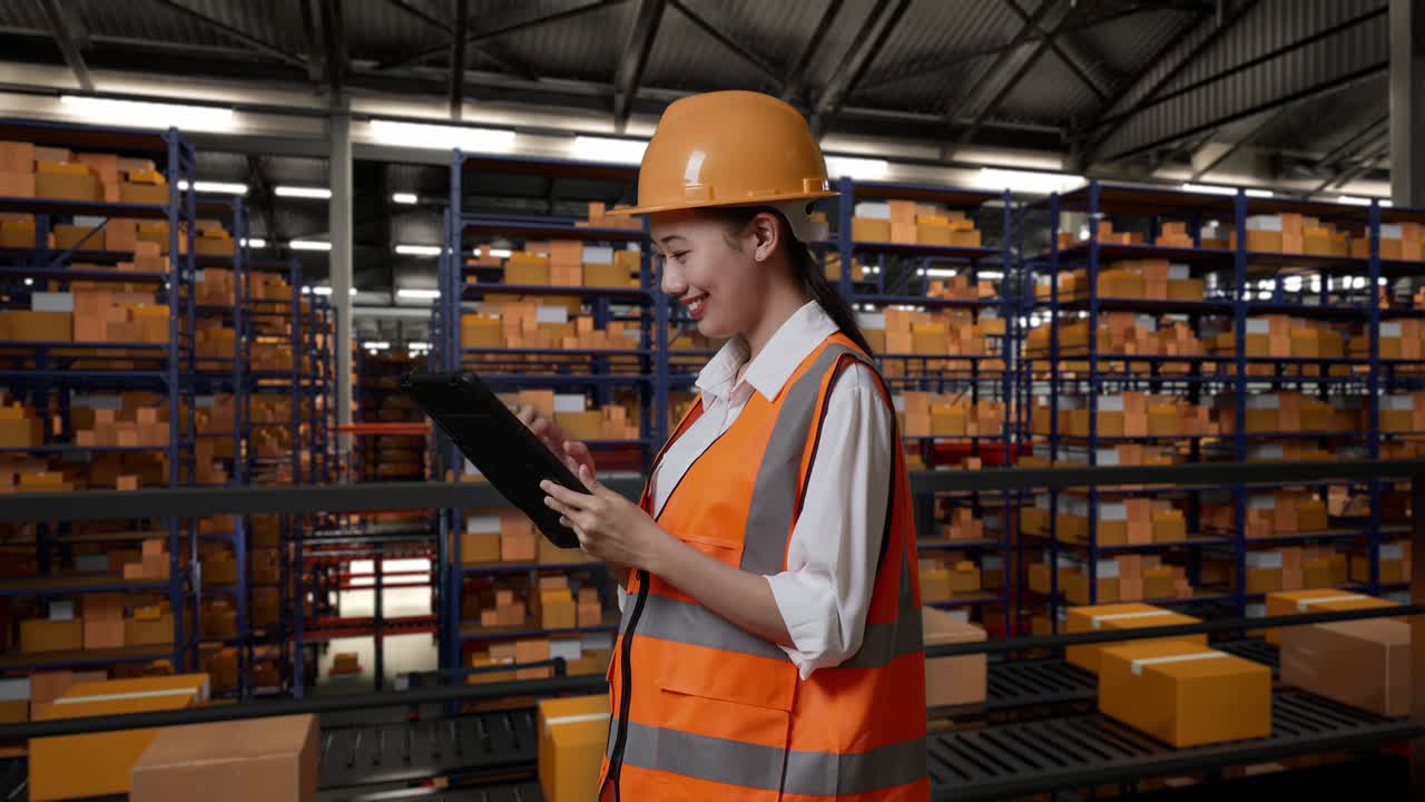 trabajador de almacén que utiliza una tableta