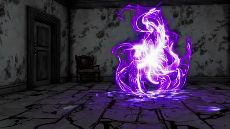 purple energy orb in an abandoned room