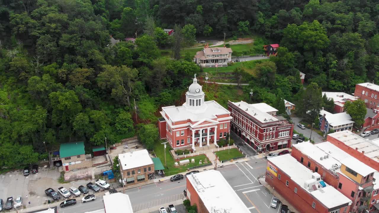 4K Aerial Drone Video of Historic Madison County Courthouse in Downtown Marshall, NC (2021)