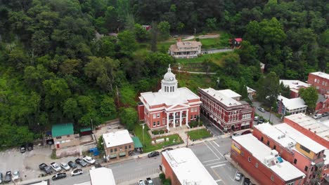 4k aerial drone video of historic madison county courthouse in downtown marshall, nc (2021)