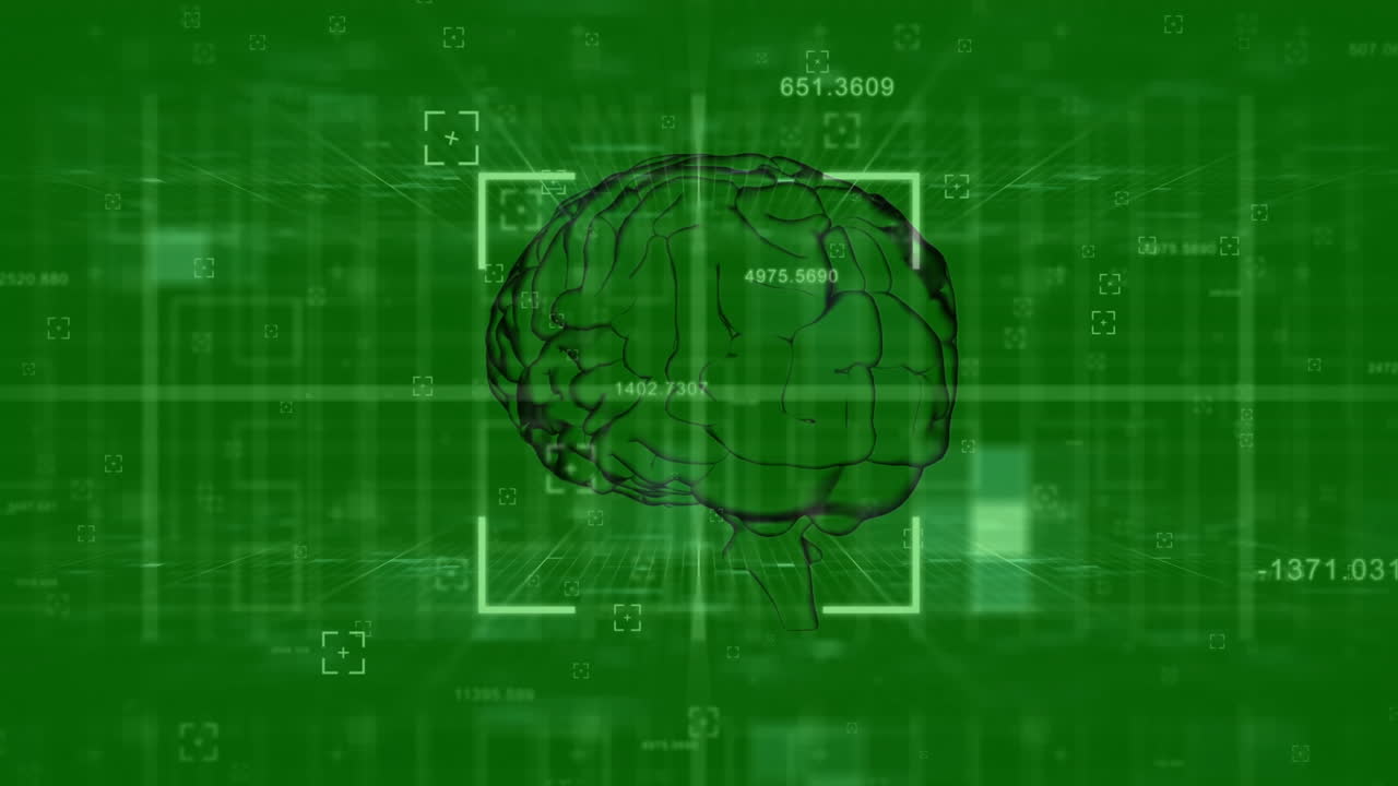 Animation of data processing and scope scanning over brain