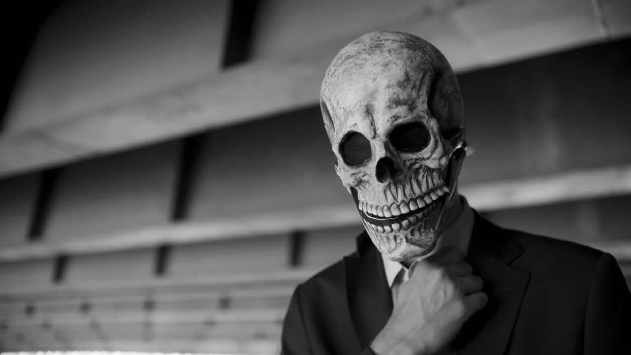 Man in Skull Mask Business Suit