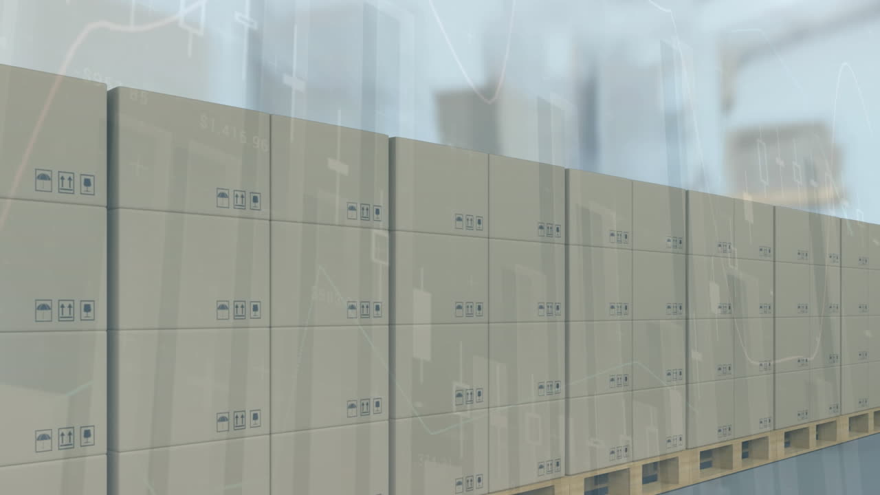 procesamiento de datos estadísticos en múltiples cajas de entrega en cinta transportadora contra el almacén