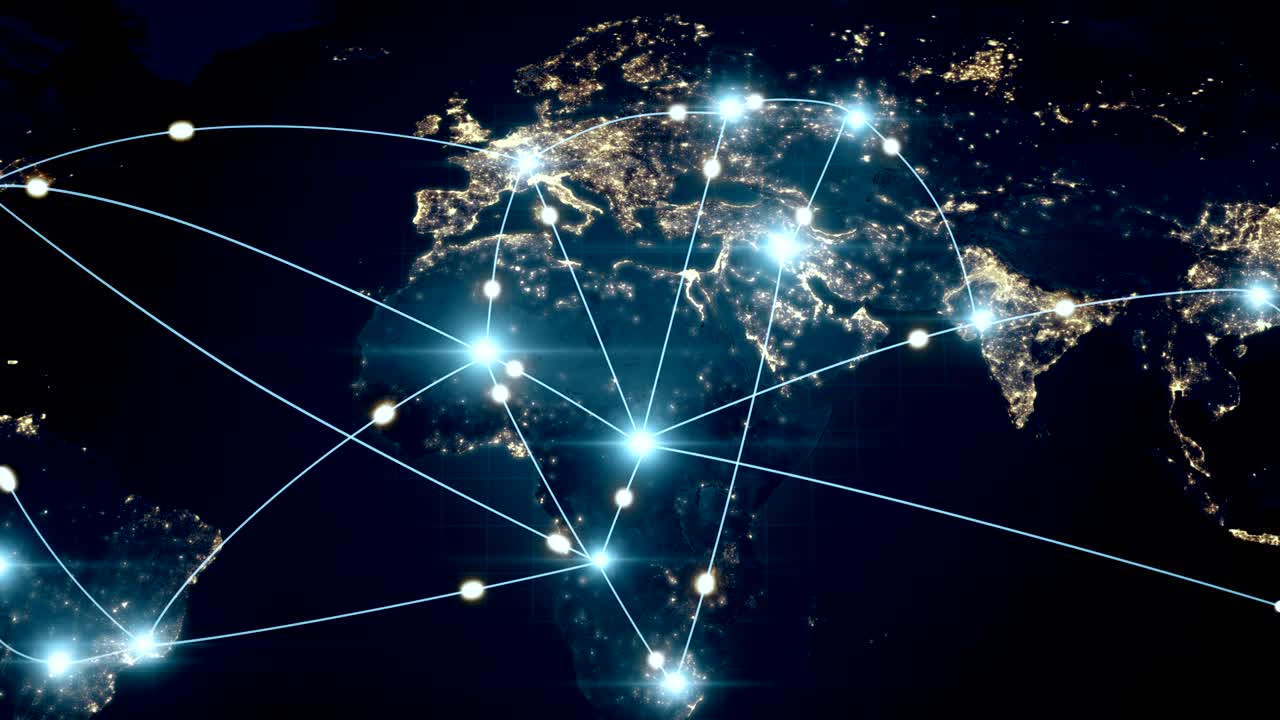 concepto de negocios globales de conexiones y transferencia de información en el mundo