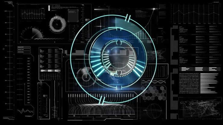 Animation of scope scanning over data processing on black background