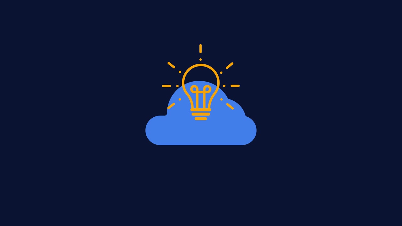 Light bulb idea blinking on cloud animation isolated on blue background