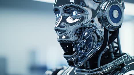 a close-up of an advanced humanoid robot with shiny metallic features capturing the essence of futuristic technology and artificial intelligence