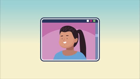 mujer comunicando en animación de tableta