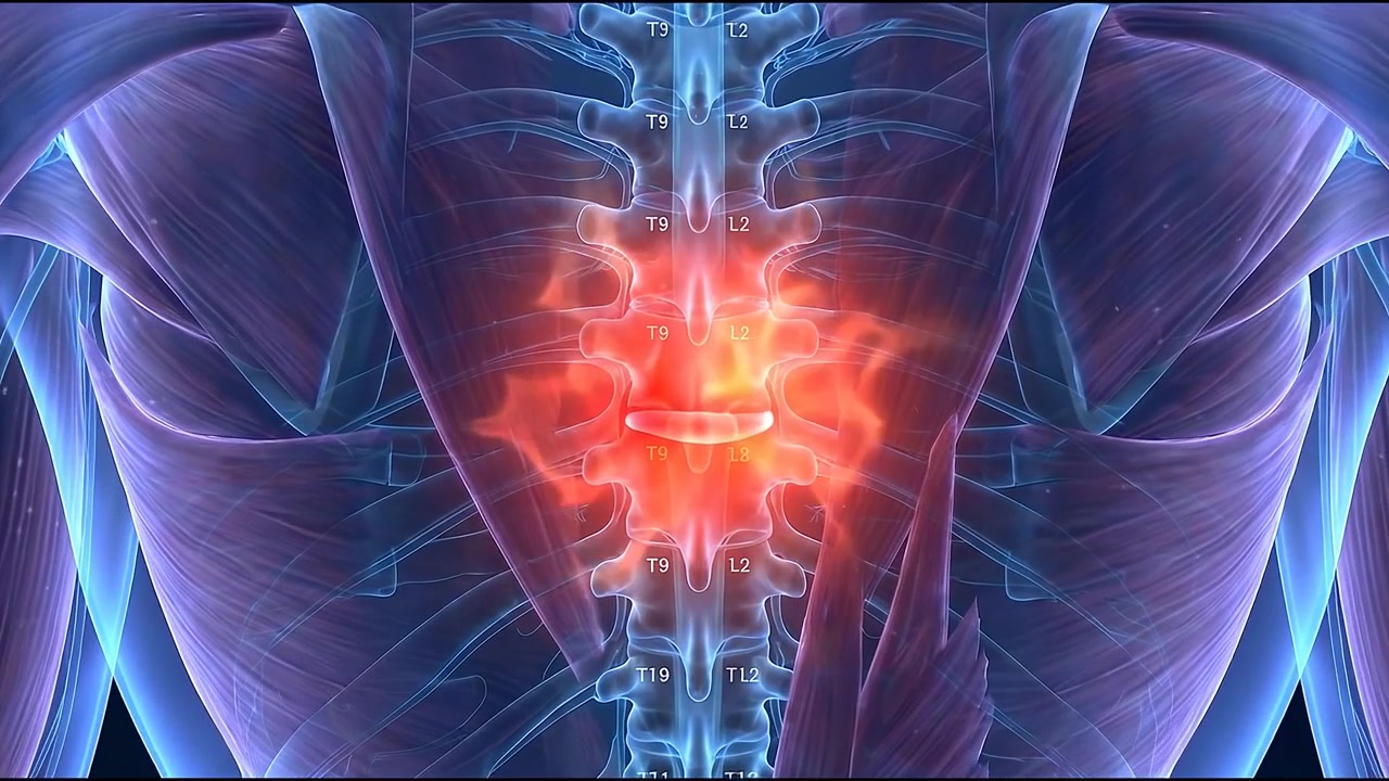 Medical Animation of Human Spine Showing Back Pain Inflammation
