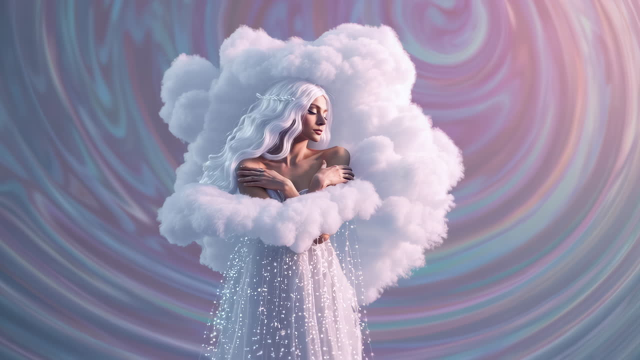 Ethereal Woman Wrapped in Clouds
