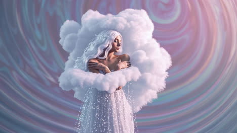ethereal woman wrapped in clouds