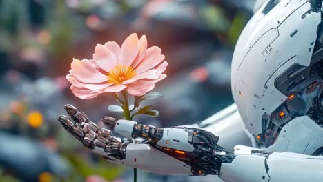 robot holding a flower