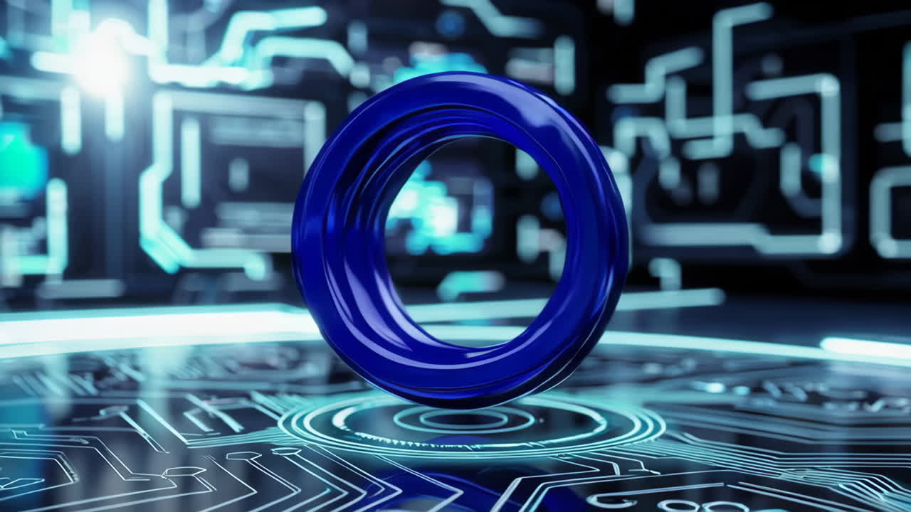 Futuristic Blue Ring on Circuit Board
