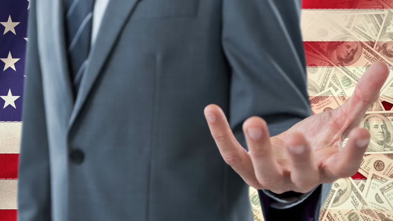 미국  ⁇ 발과 지폐를 건네주는 백인 남자의 애니메이션
