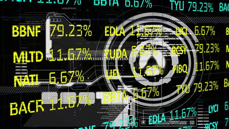 animación de la interfaz de las existencias financieras, en un ámbito circular de rotación y procesamiento de datos