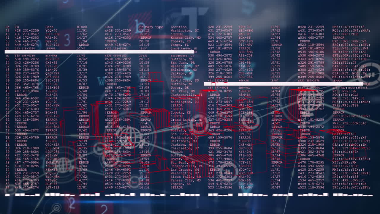animación de una red de iconos digitales y procesamiento de datos de seguridad cibernética sobre un hacker caucásico