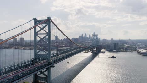 benjamin franklin bridge facing philadelphia skyline from camden - rising and titling