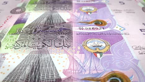 banknotes of five kuwaiti dinar rolling on screen, cash money, loop