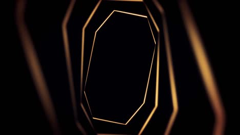 abstract activity with rotating golden tunnel on black background, seamless loop. animation. abstract funnel of yellow octagons spinning endlessly