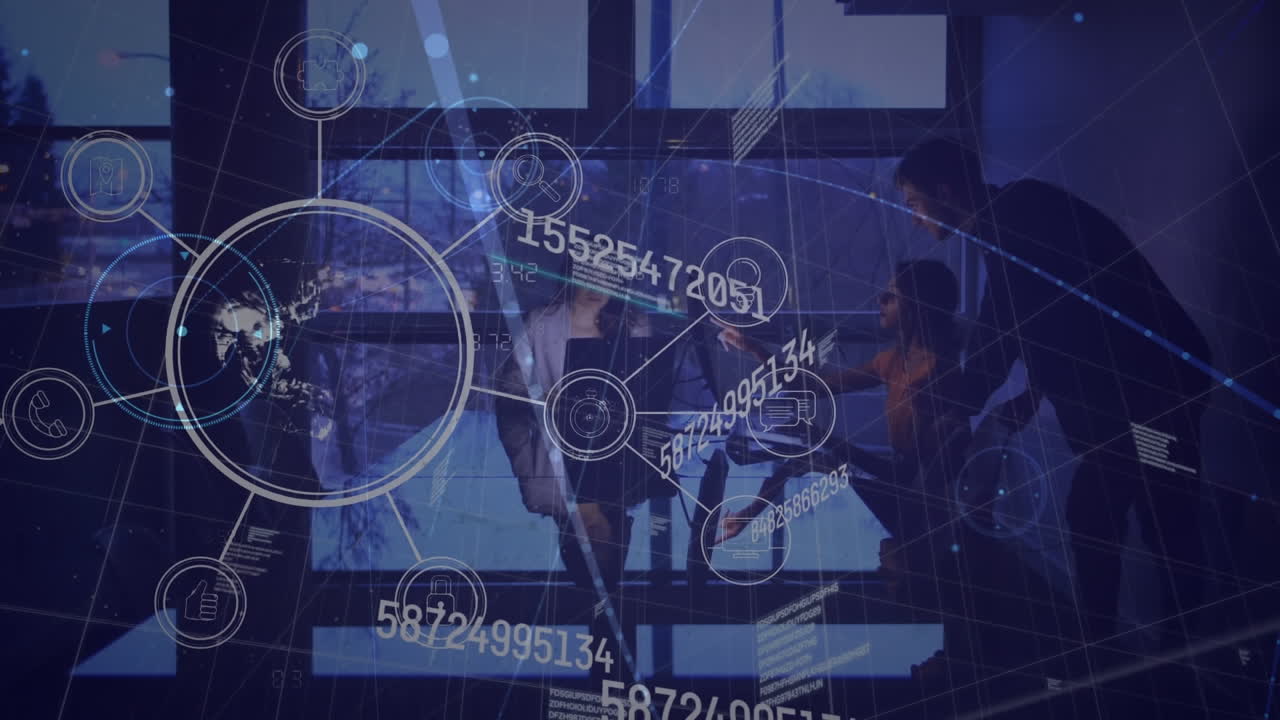 비즈니스 미팅 동안 번호가 바뀌는 연결 네트워크의 애니메이션