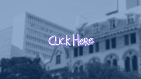 animación de texto de clic con flechas fuera de foco cityscape