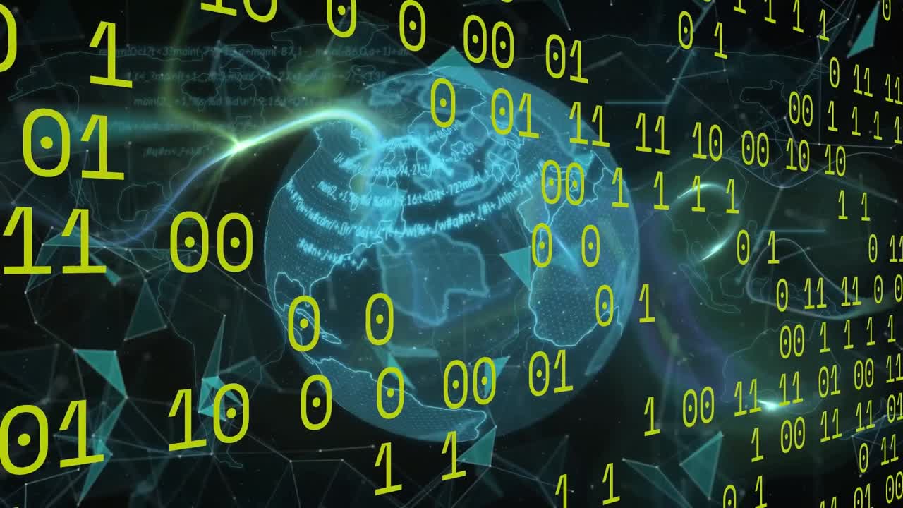 animación del procesamiento de datos sobre globo y senderos de luz