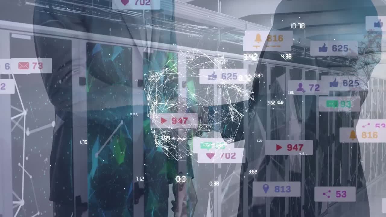 소셜 미디어 반응의 애니메이션과 서버를 는 사업가