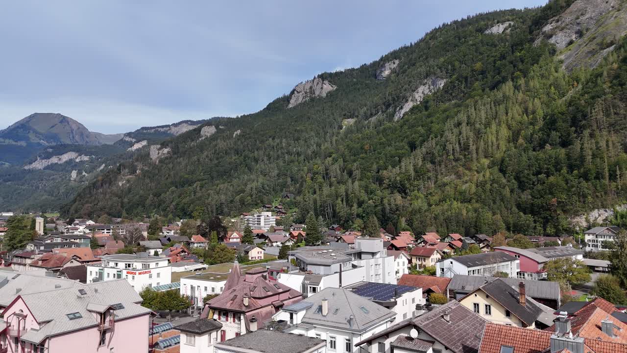 spinning aerial of Meiringen, Switzerland ending at the train station