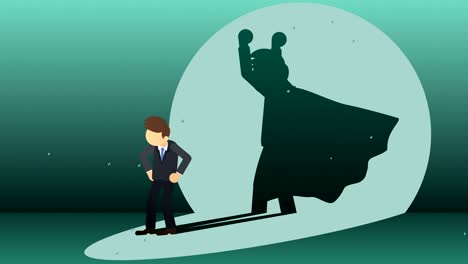 businessman standing with superhero shadow. business symbol. winner and challenge concept. comic loop animation.